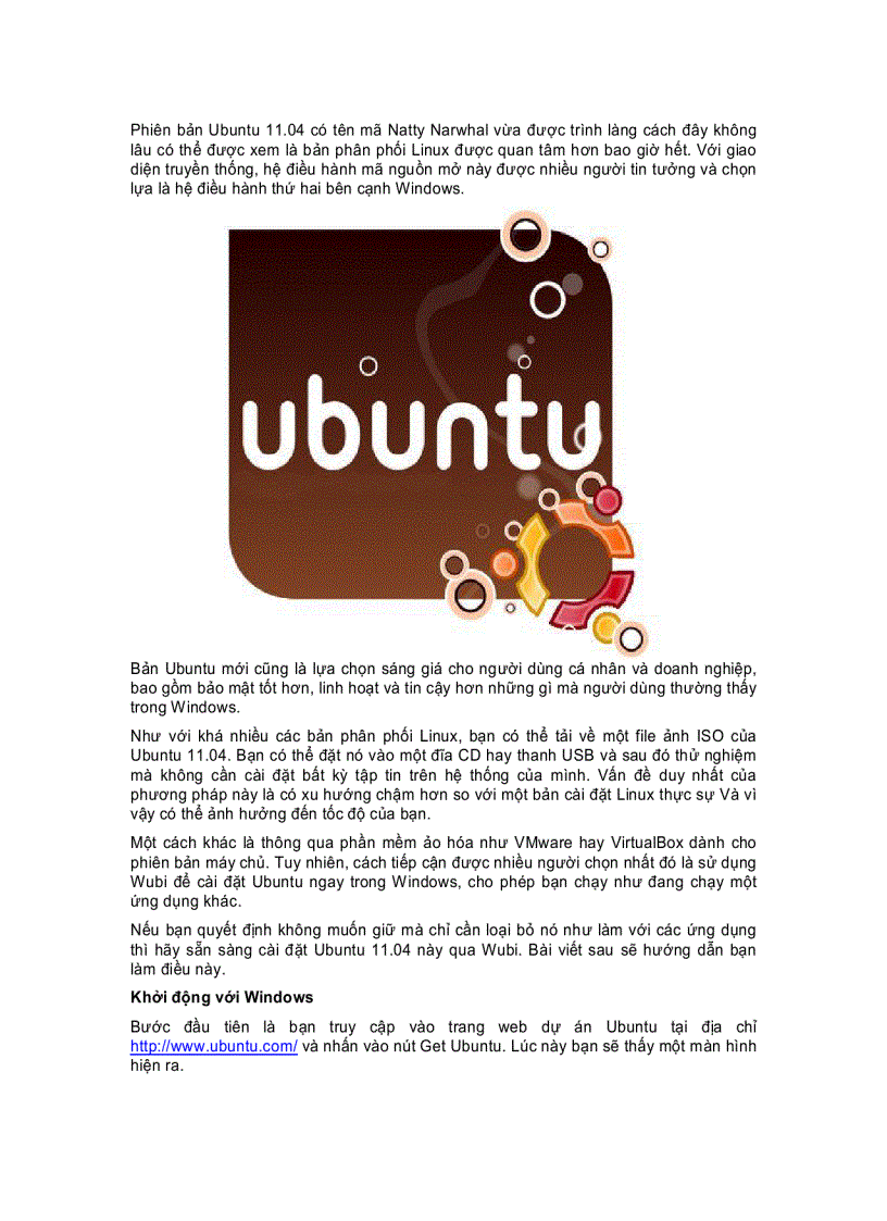 Từng bước cài đặt Ubuntu 11 04 Natty Narwhal với Wubi