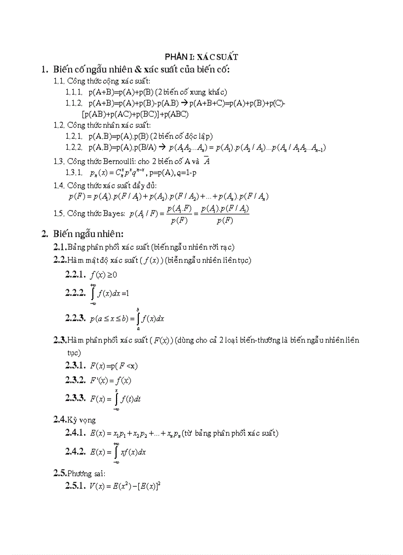 Công thức XSTK