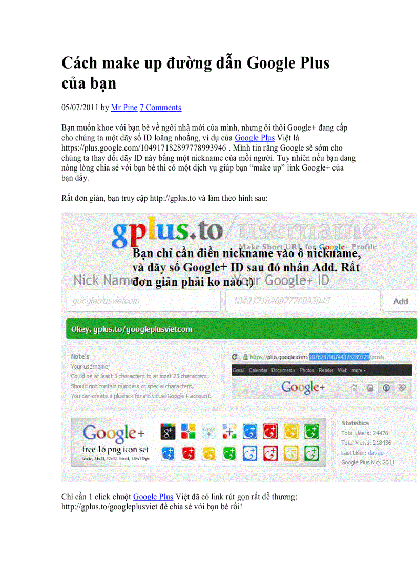 Cách make up đường dẫn Google Plus của bạn