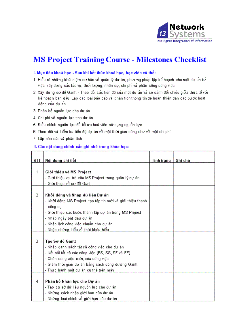 MS Project Training Course