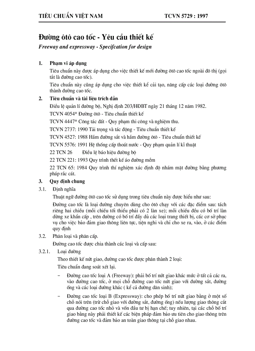 TCVN 5729 1997 Đường ôtô cao tốc Yêu cầu thiết kế