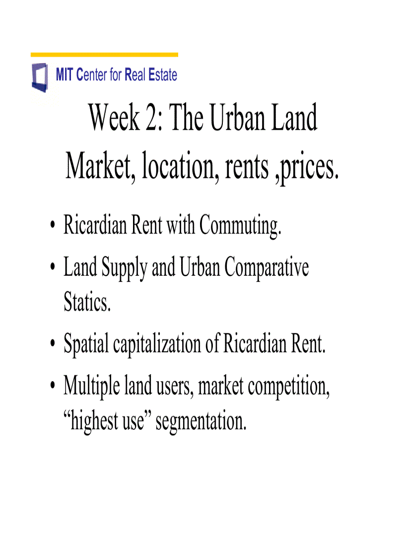 Location and Rents The Indifference Principle Submarkets and Land Use Segregation