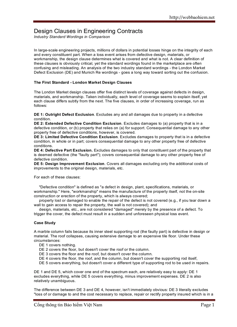 Design Clauses in Engineering Contracts Industry Standard Wordings in Comparison