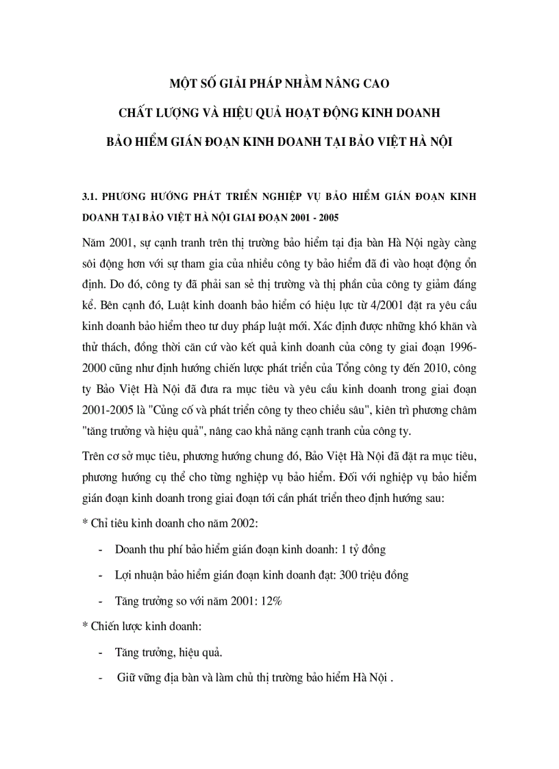 Một số giải pháp nhằm nâng cao chất l ợng vμ hiệu quả hoạt động kinh doanh bảo hiểm gián đoạn kinh doanh tại Bảo Việt hμ nội