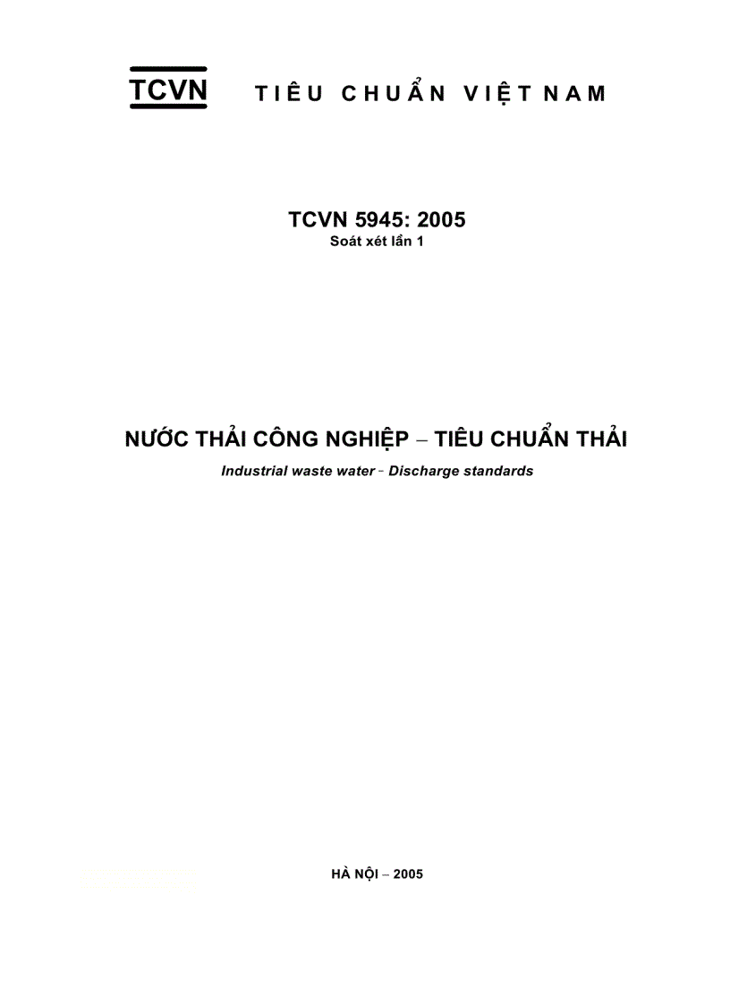 Tiêu Chuẩn Nước Thải Công Nghiệp