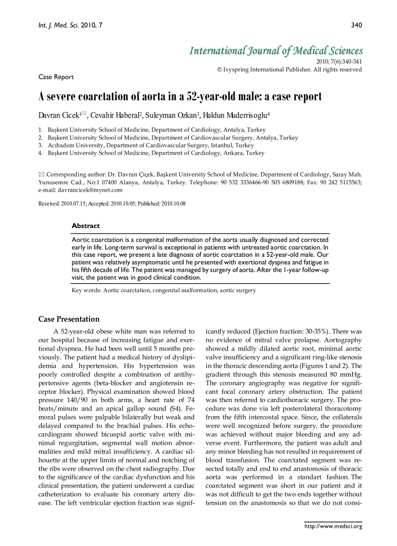 Báo cáo y học A severe coarctation of aorta in a 52 year old male a case report