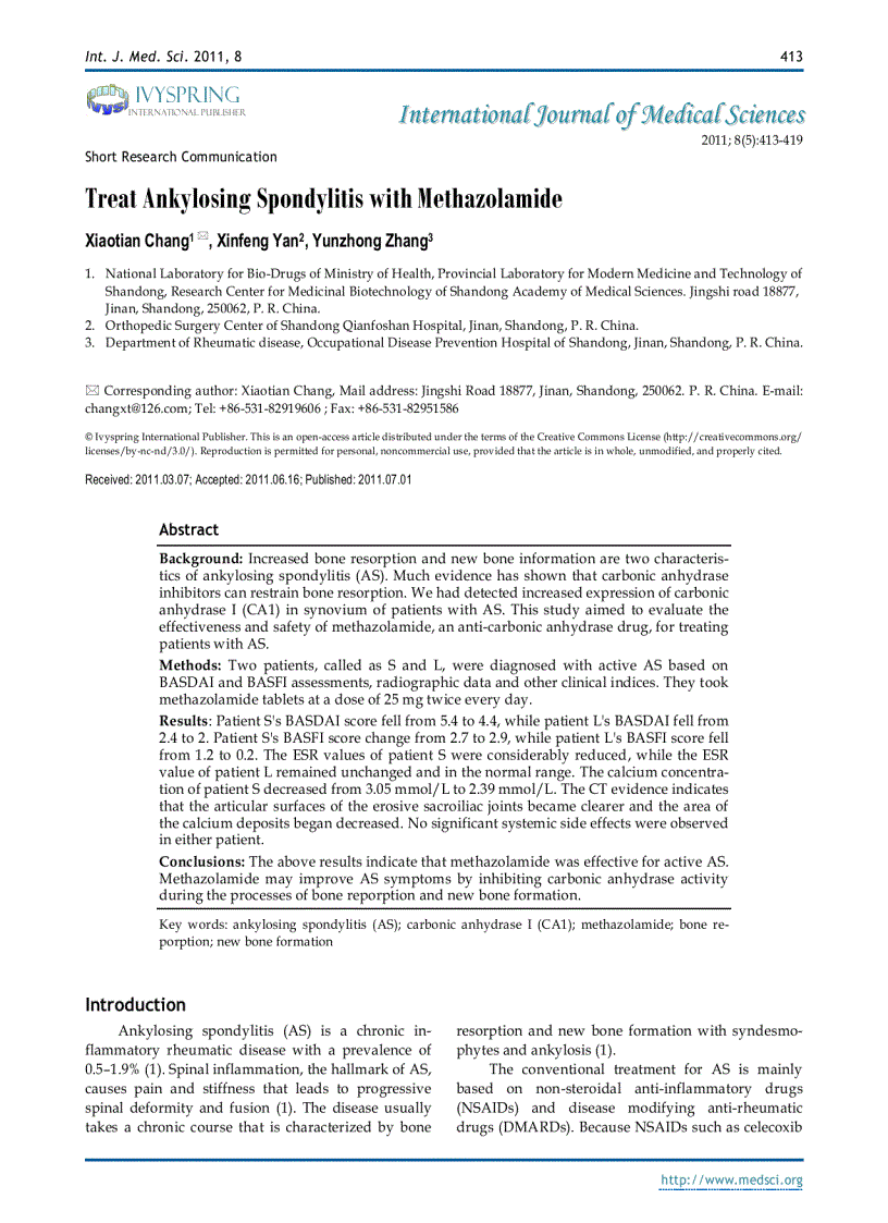 Báo cáo y học Treat Ankylosing Spondylitis with Methazolamide