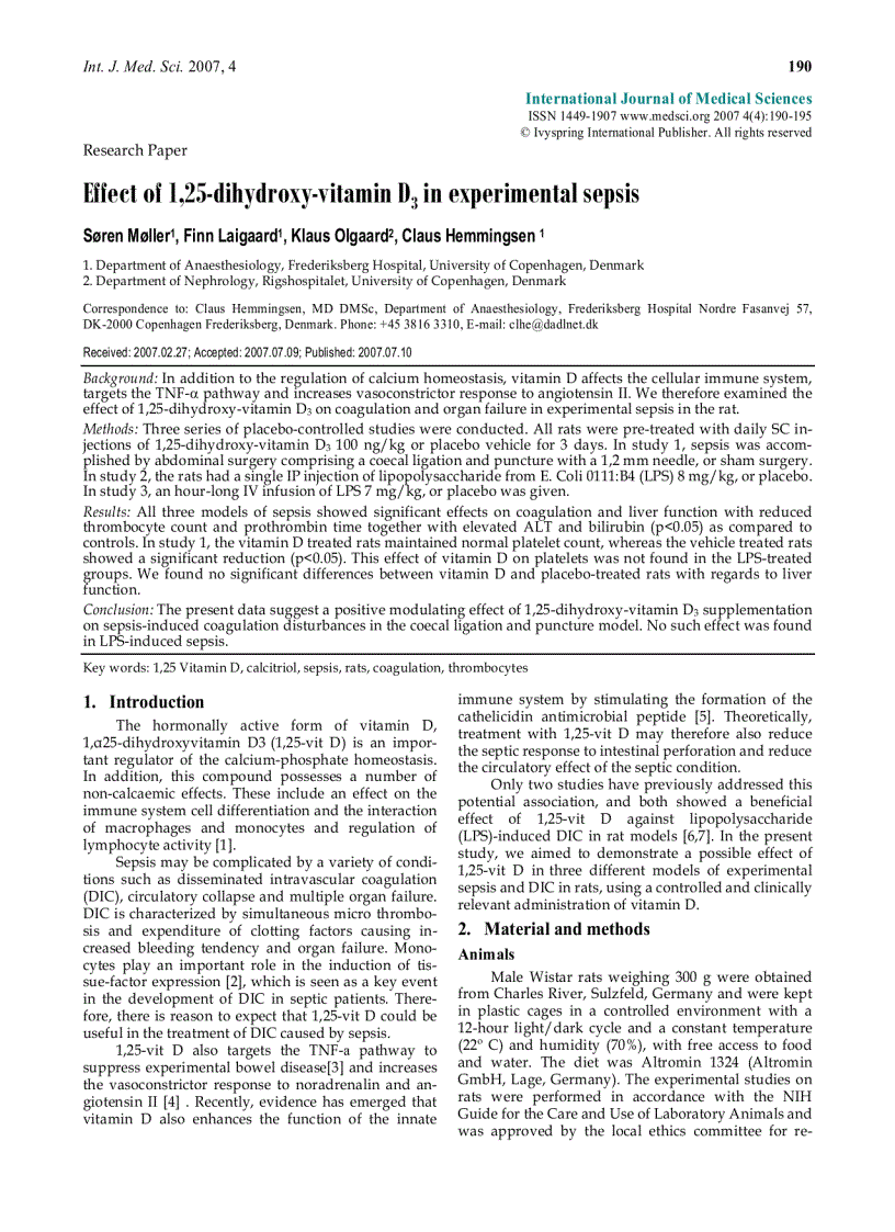 Báo cáo y học Effect of 1 25 dihydroxy vitamin D3 in experimental sepss