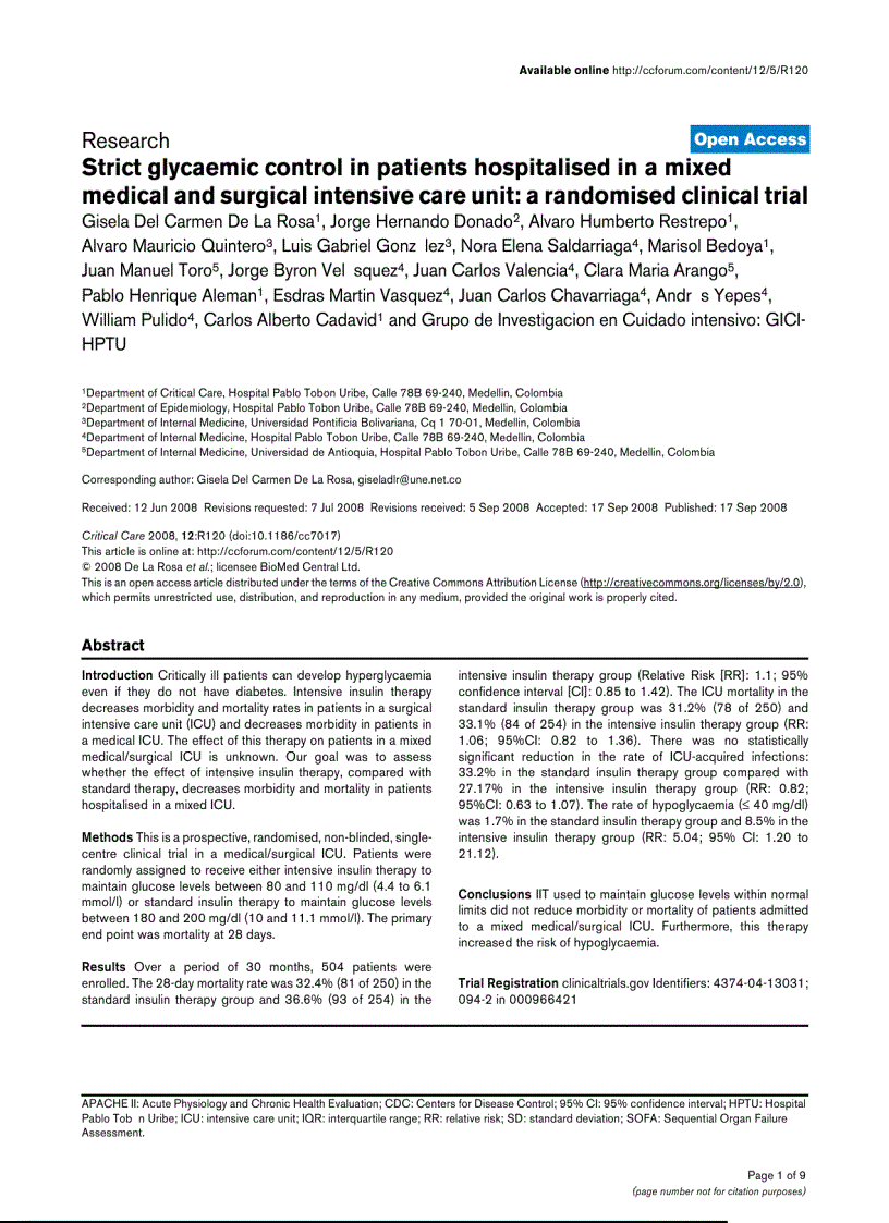 Báo cáo y học Strict glycaemic control in patients hospitalised in a mixed medical and surgical intensive care unit a randomised clinical trial