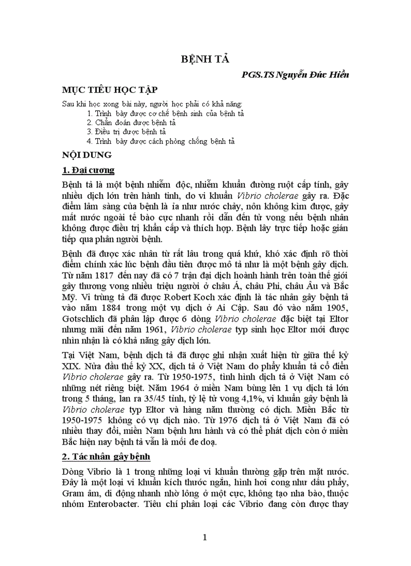 Bài giảng Bệnh tả