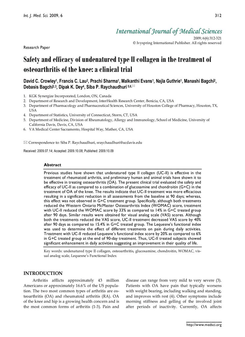 Báo cáo y học Safety and efficacy of undenatured type II collagen in the treatment of osteoarthritis of the knee a clinical trial