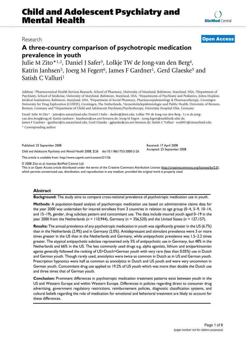 Báo cáo y học A three country comparison of psychotropic medication prevalence in youth