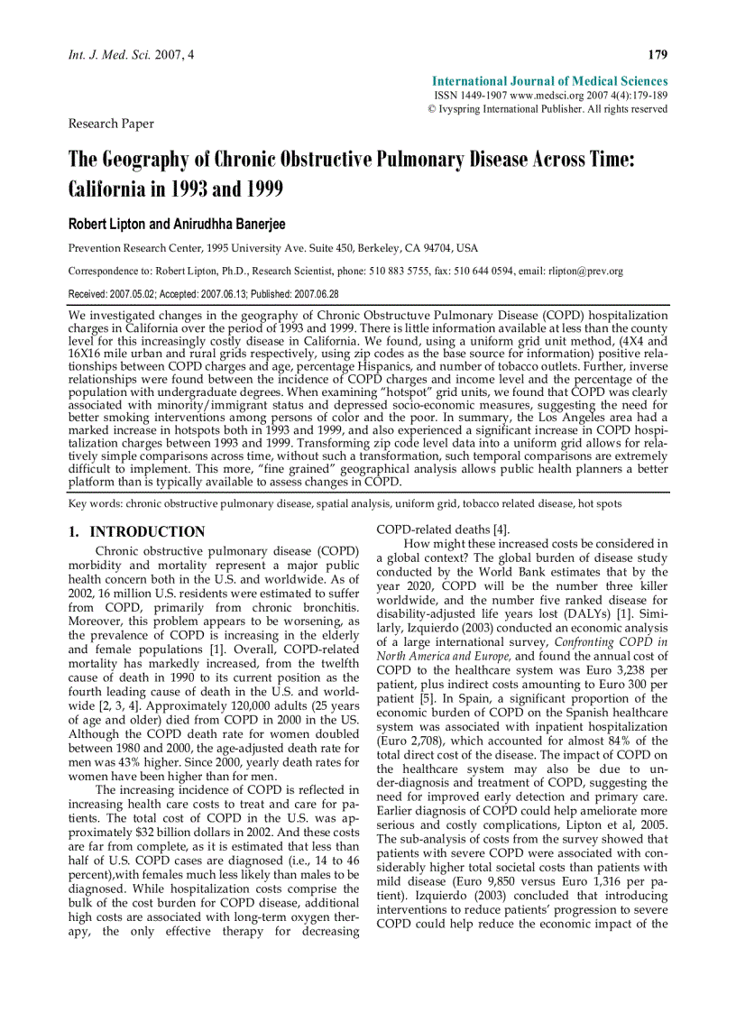 Báo cáo y học The Geography of Chronic Obstructive Pulmonary Disease Across Time California in 1993 and 1999