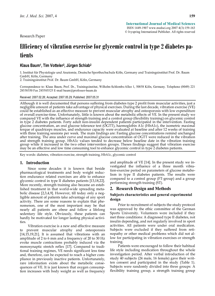 Báo cáo y học Efficiency of vibration exercise for glycemic control in type 2 diabetes patients