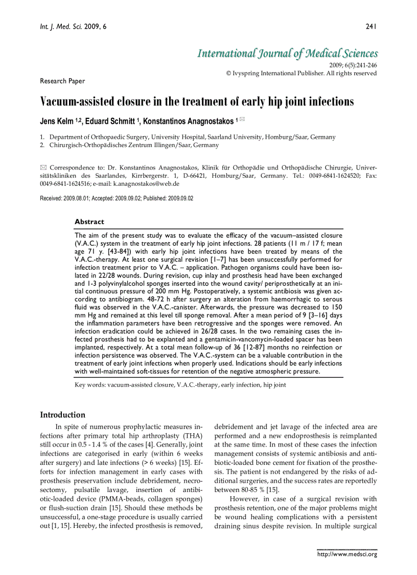 Báo cáo y học Vacuum assisted closure in the treatment of early hip joint infection