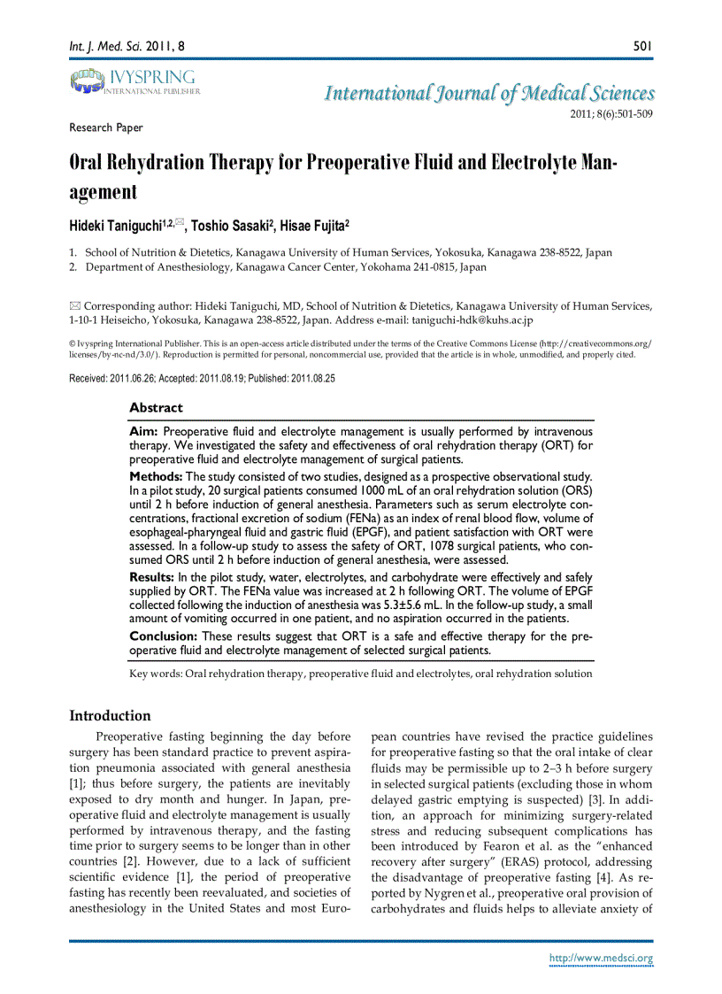 Báo cáo y học Oral Rehydration Therapy for Preoperative Fluid and Electrolyte Management