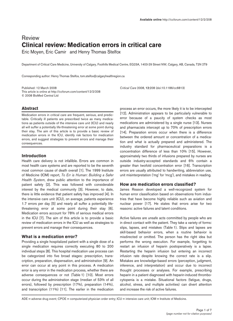 Báo cáo y học Clinical review Medication errors in critical care