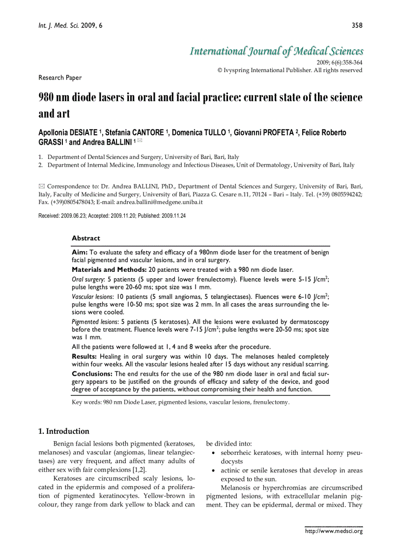 Báo cáo y học 980 nm diode lasers in oral and facial practice current state of the science and art