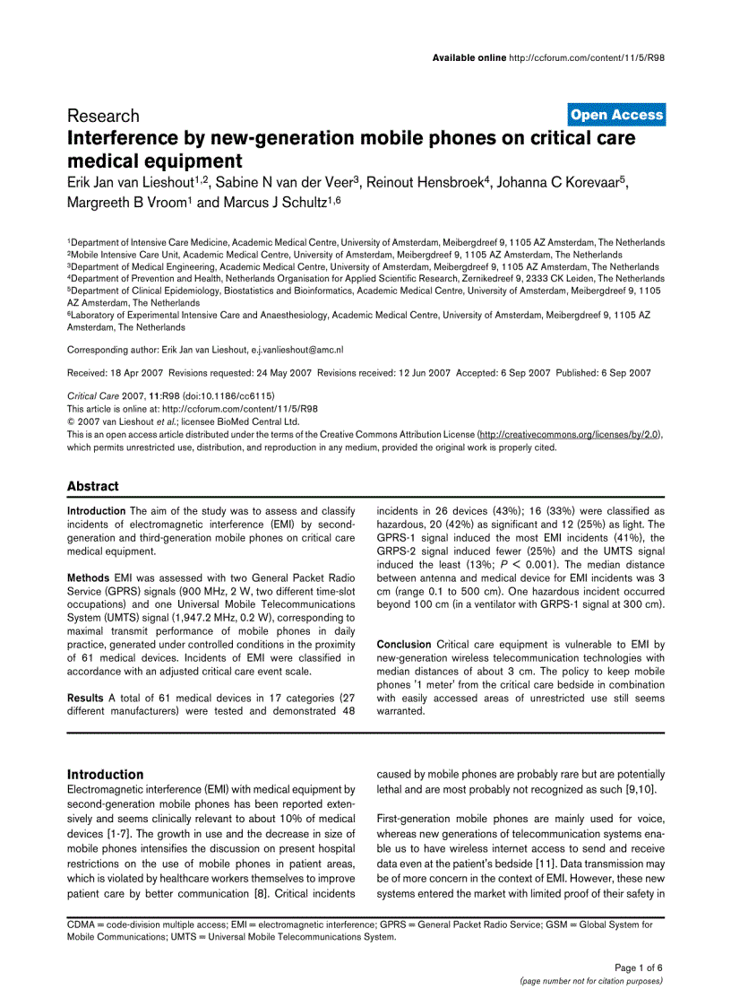 Báo cáo y học Interference by new generation mobile phones on critical care medical equipment