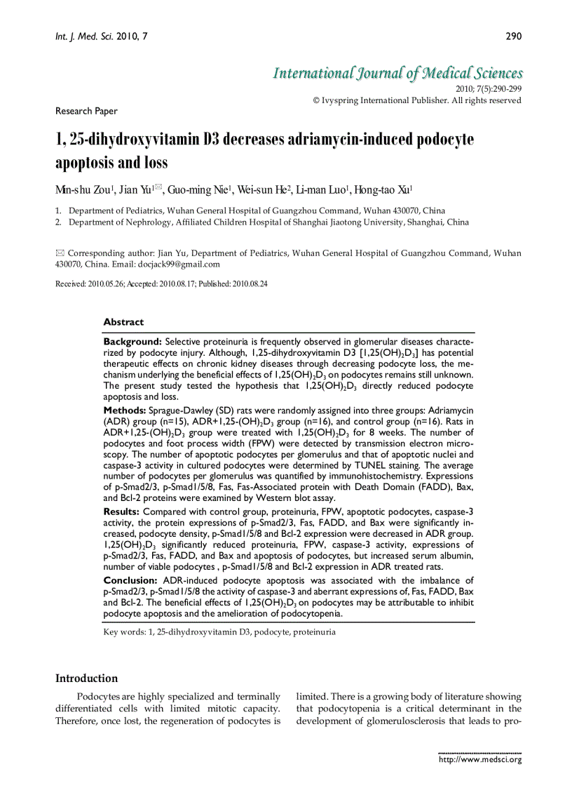 Báo cáo y học 1 25 dihydroxyvitamin D3 decreases adriamycin induced podocyte apoptosis and loss