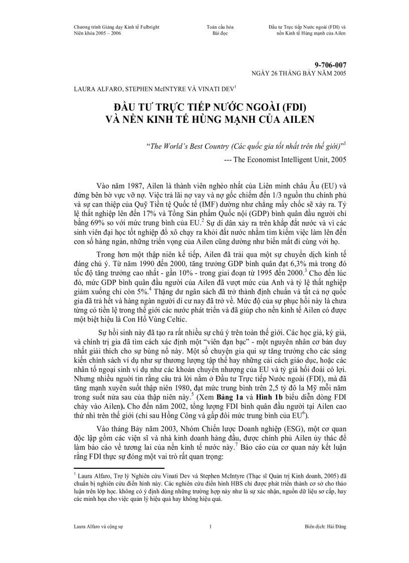 Đầu tư trực tiếp nước ngoài fdi và nền kinh tế hùng mạnh của ailen 1
