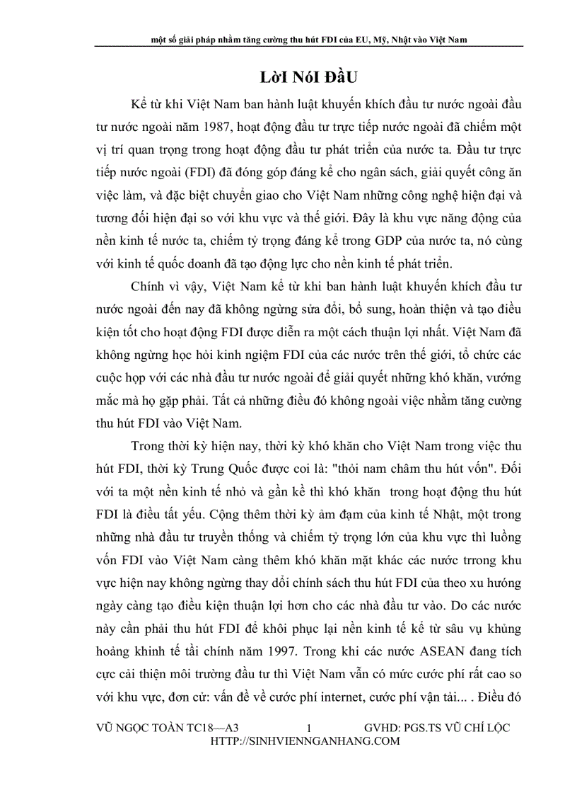 Một số giải pháp nhằm tăng cường thu hút FDI của EU Mỹ Nhật vào Việt Nam