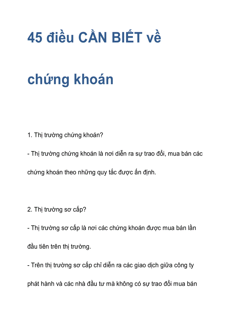 45 điều CẦN BIẾT về chứng khoán