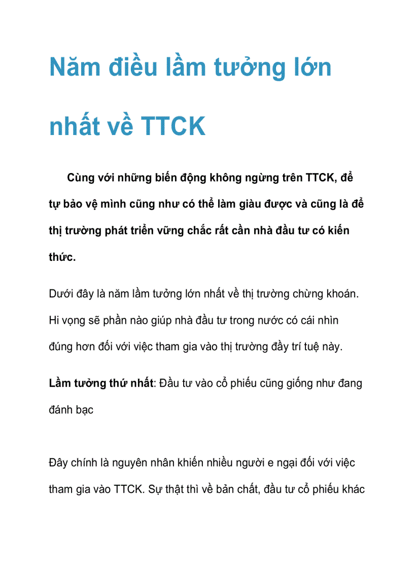 Năm điều lầm tưởng lớn nhất về TTCK