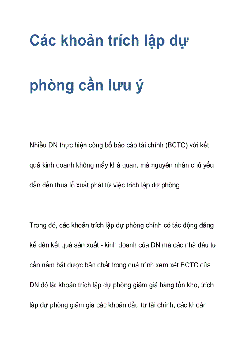 Các khoản trích lập dự phòng cần lưu ý