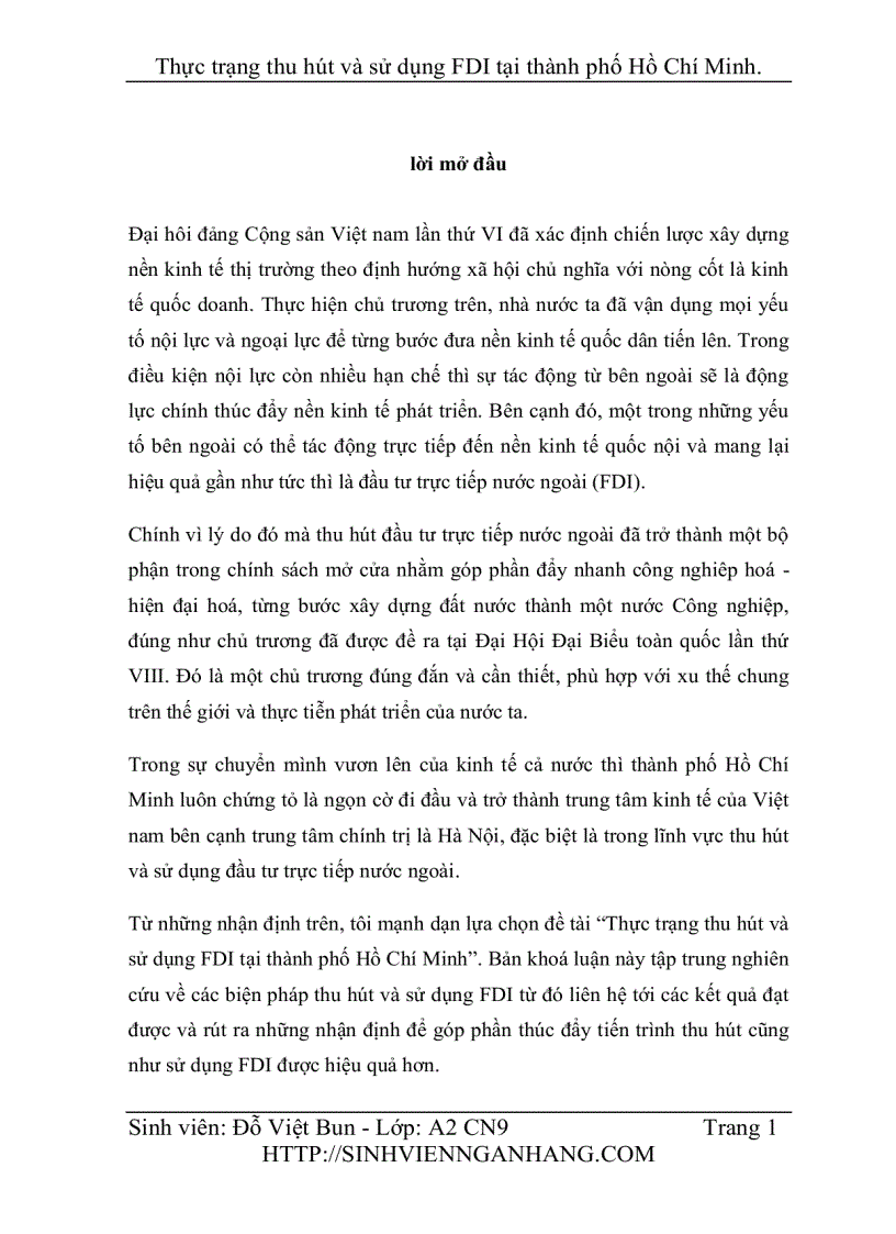 Thực trạng thu hút và sử dụng FDI tại thành phố Hồ Chí Minh