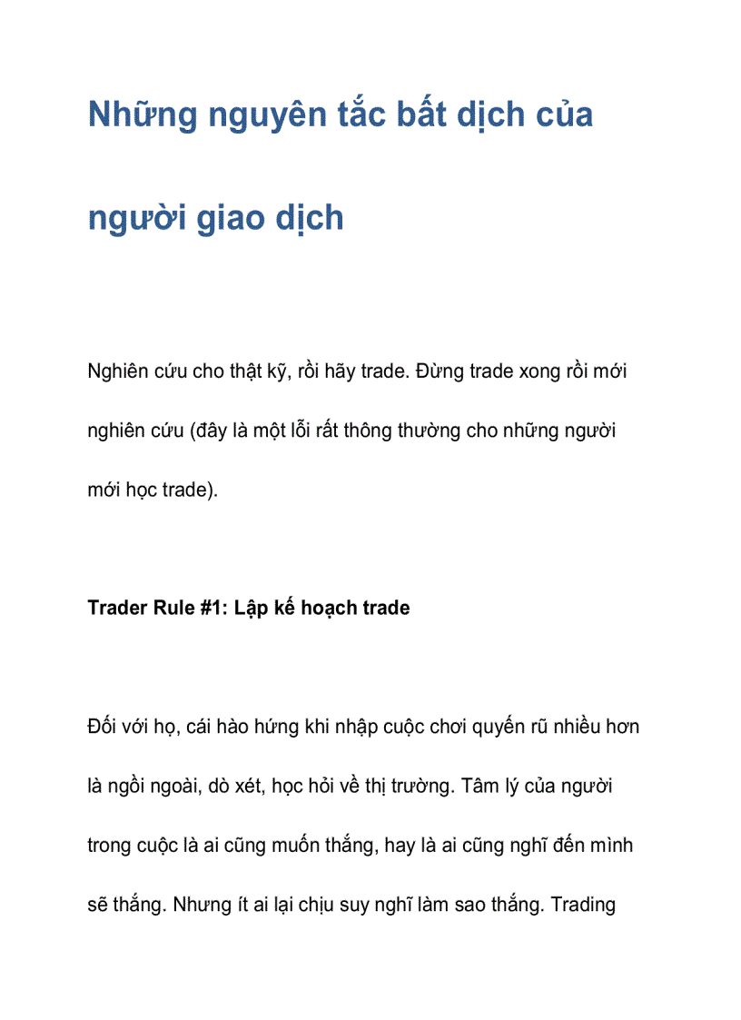 Những nguyên tắc bất dịch của người giao dịch