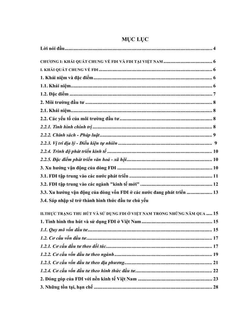 Khái quát chung về fdi và fdi tại việt nam