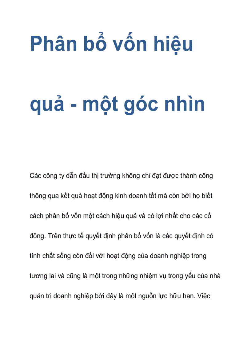 Phân bổ vốn hiệu quả một góc nhìn