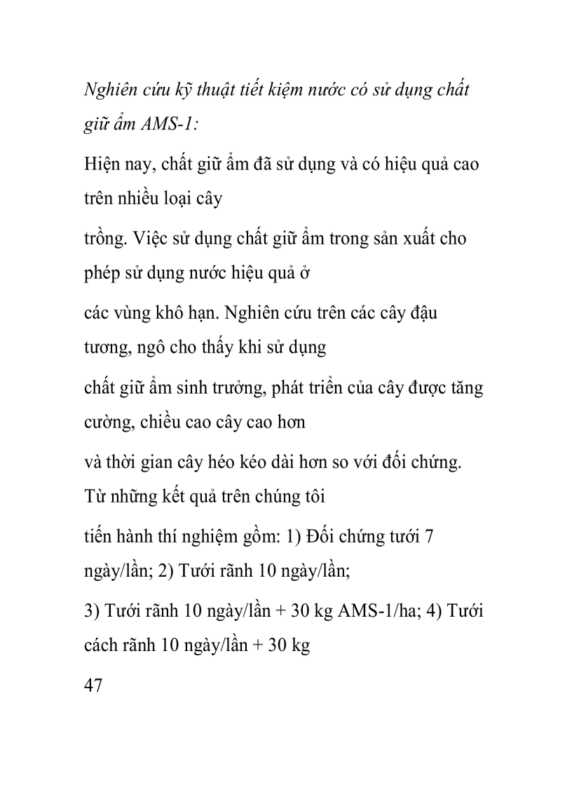 Nghiên cứu kỹ thuật tiết kiệm nước có sử dụng chất giữ ẩm