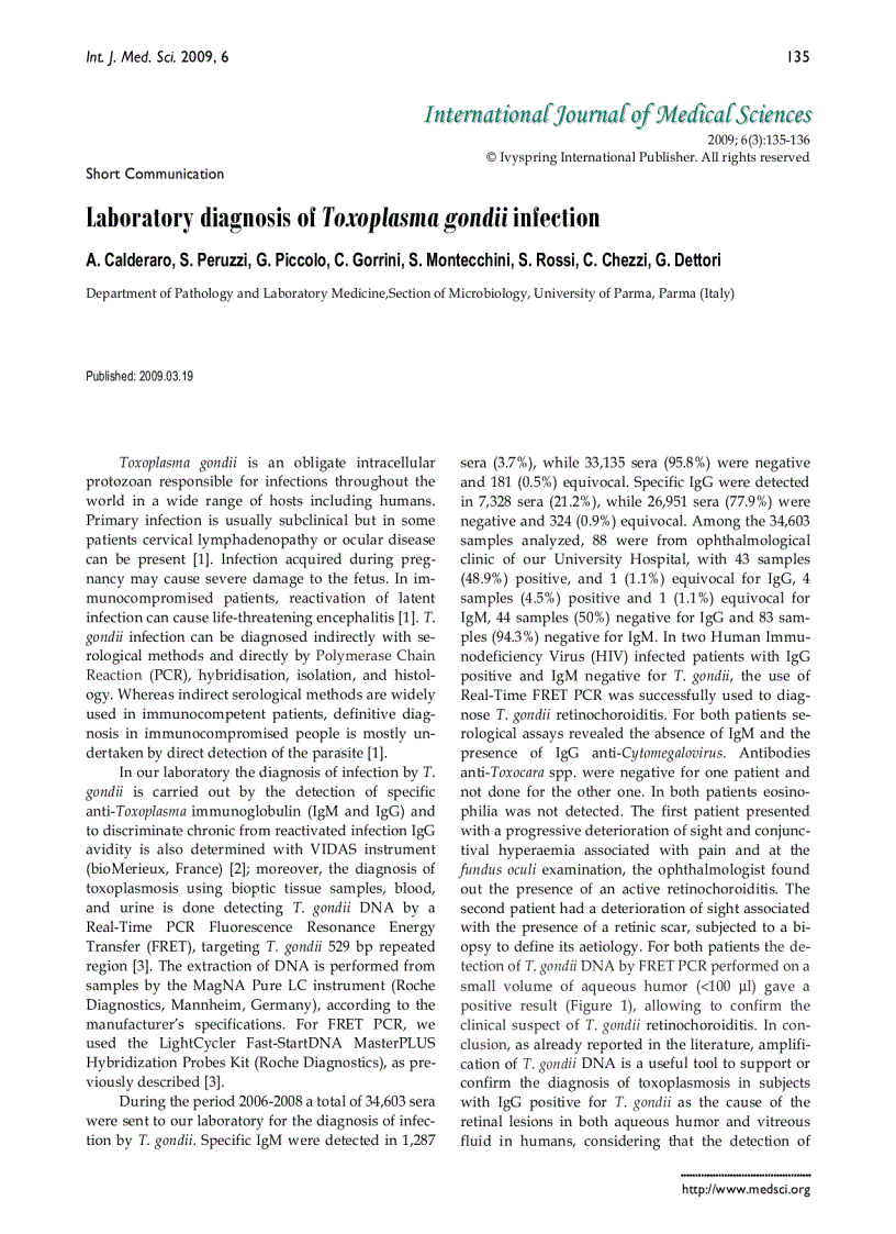 Báo cáo y học Laboratory diagnosis of Toxoplasma gondii infection