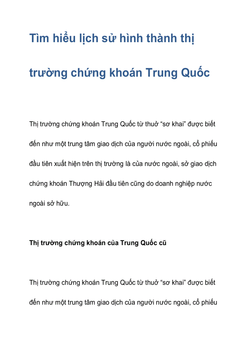 Tìm hiểu lịch sử hình thành thị trường chứng khoán Trung Quốc