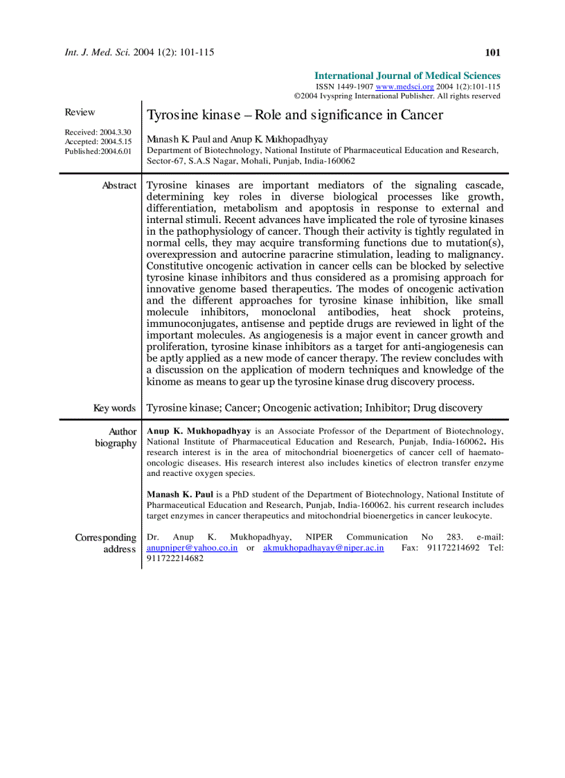 Báo cáo y học yrosine kinase Role and significance in Cancer