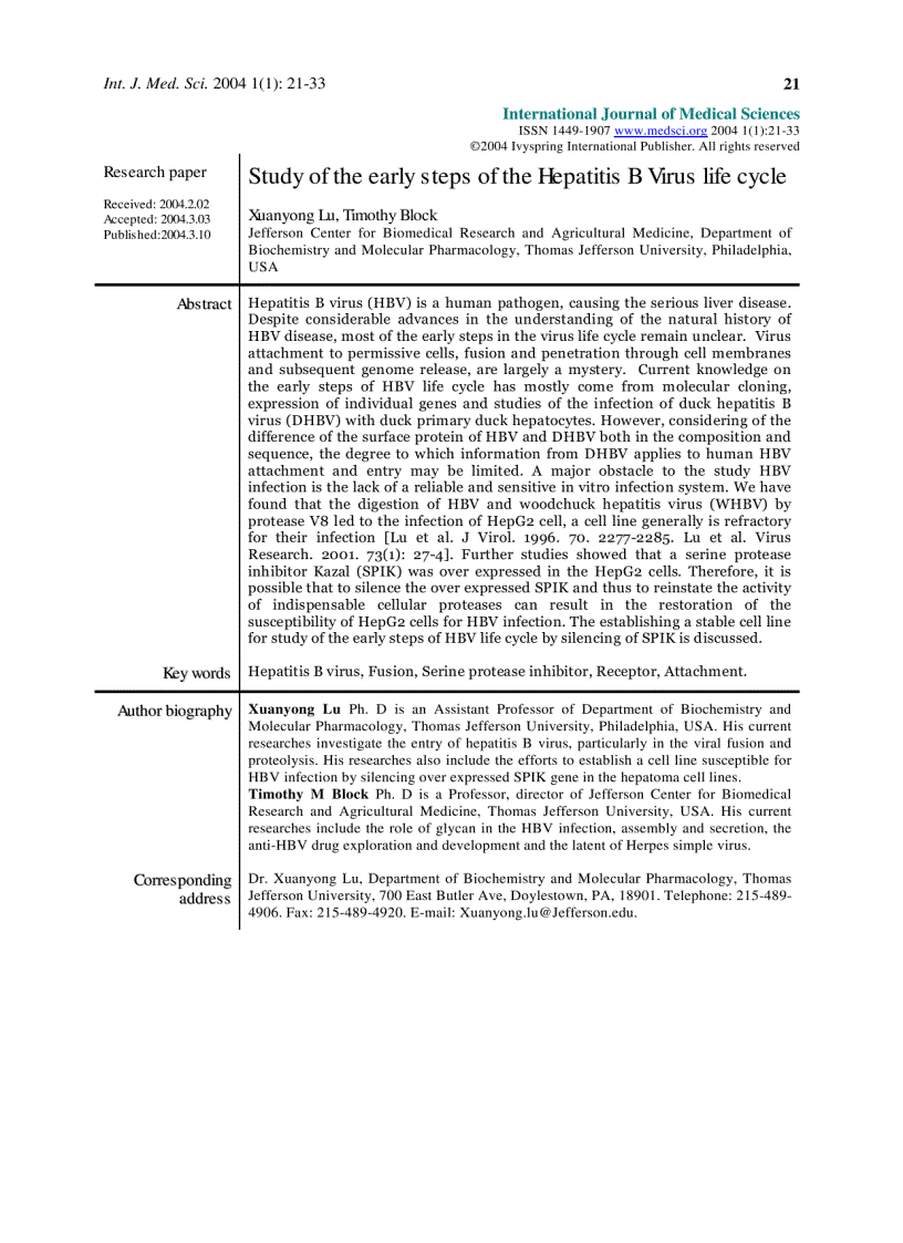 Báo cáo y học Study of the early steps of the Hepatitis B Virus life cycle