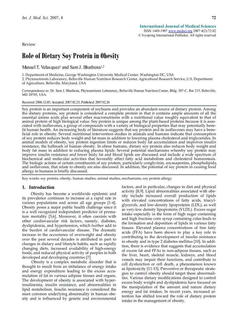 Báo cáo y học Role of Dietary Soy Protein in Obesity