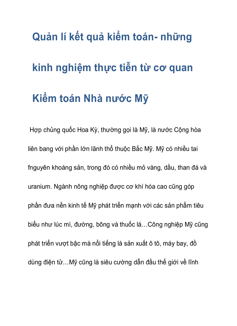 Quản lí kết quả kiểm toán những kinh nghiệm thực tiễn từ cơ quan Kiểm toán