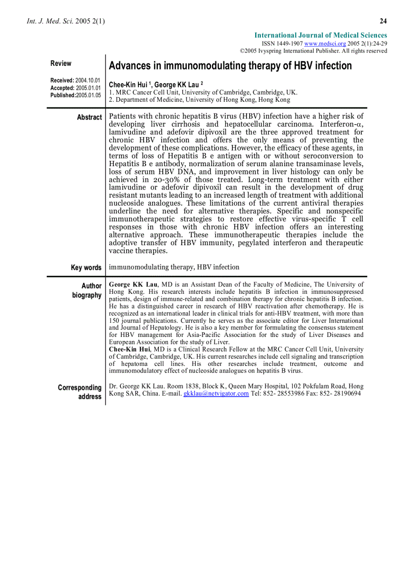 Báo cáo y học Advances in immunomodulating therapy of HBV infection