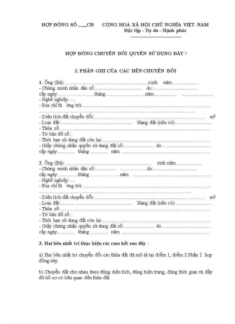Hợp đồng chuyển đổi quyền sử dụng đất 1 1