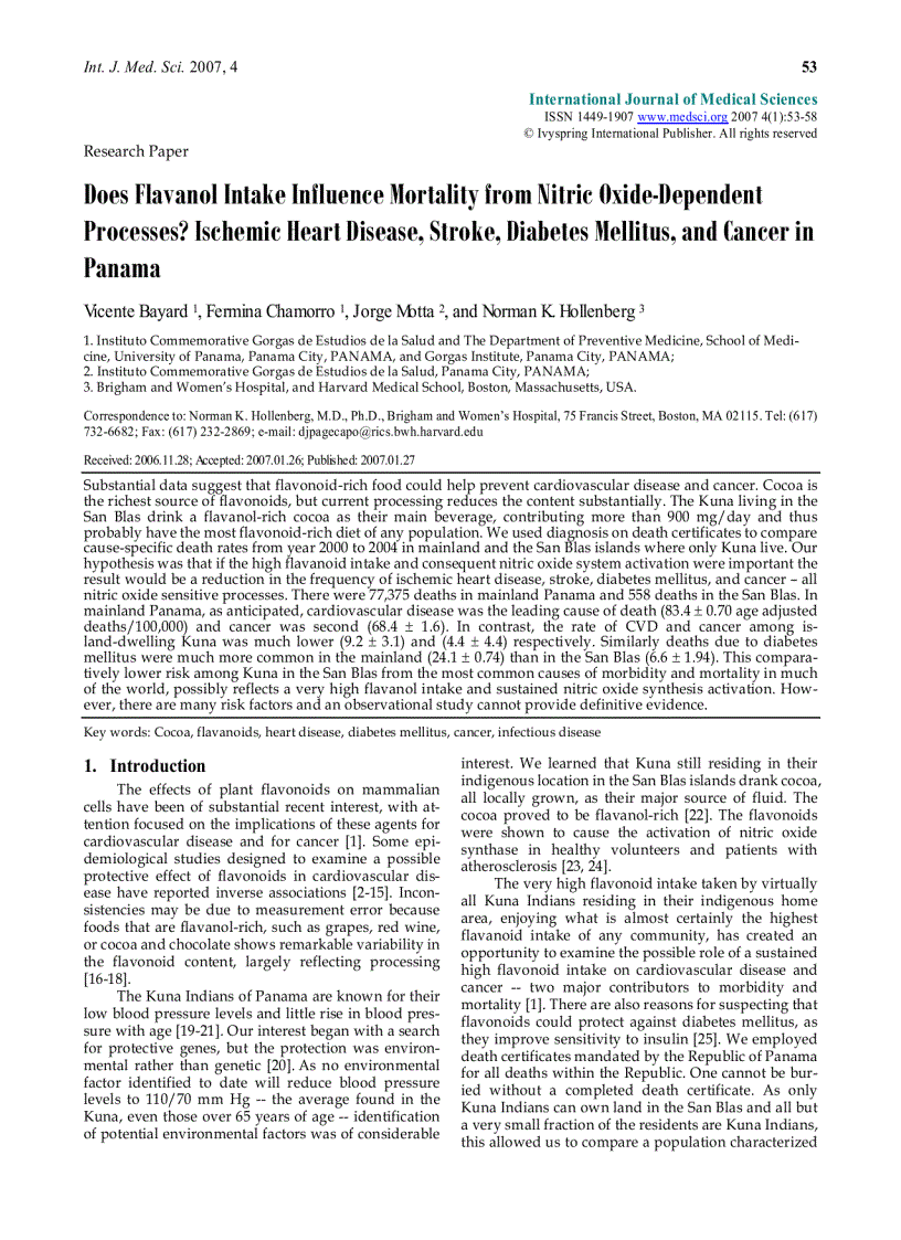 Báo cáo y học Does Flavanol Intake Influence Mortality from Nitric Oxide Dependent Processes