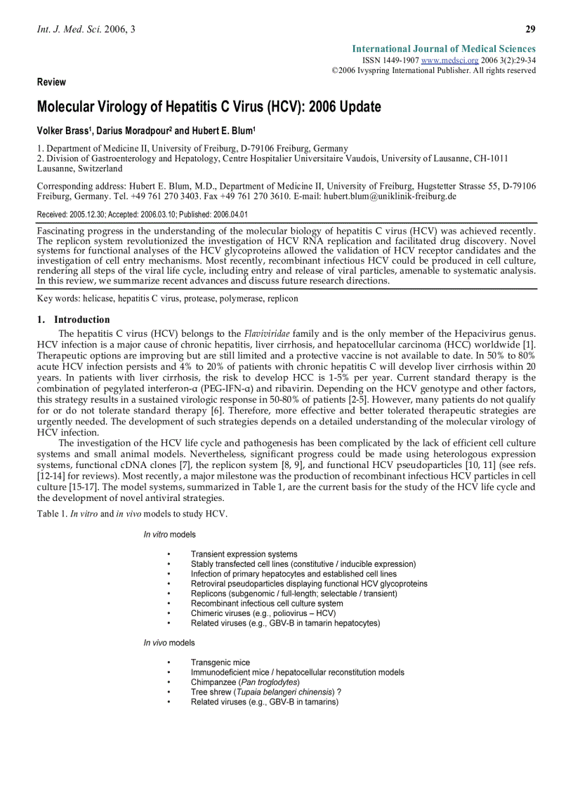 Báo cáo y học Molecular Virology of Hepatitis C Virus HCV 2006 Update