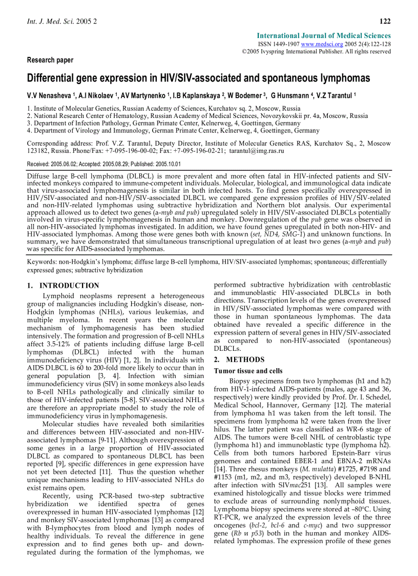 Báo cáo y học Differential gene expression in HIV SIV associated and spontaneous lymphomas