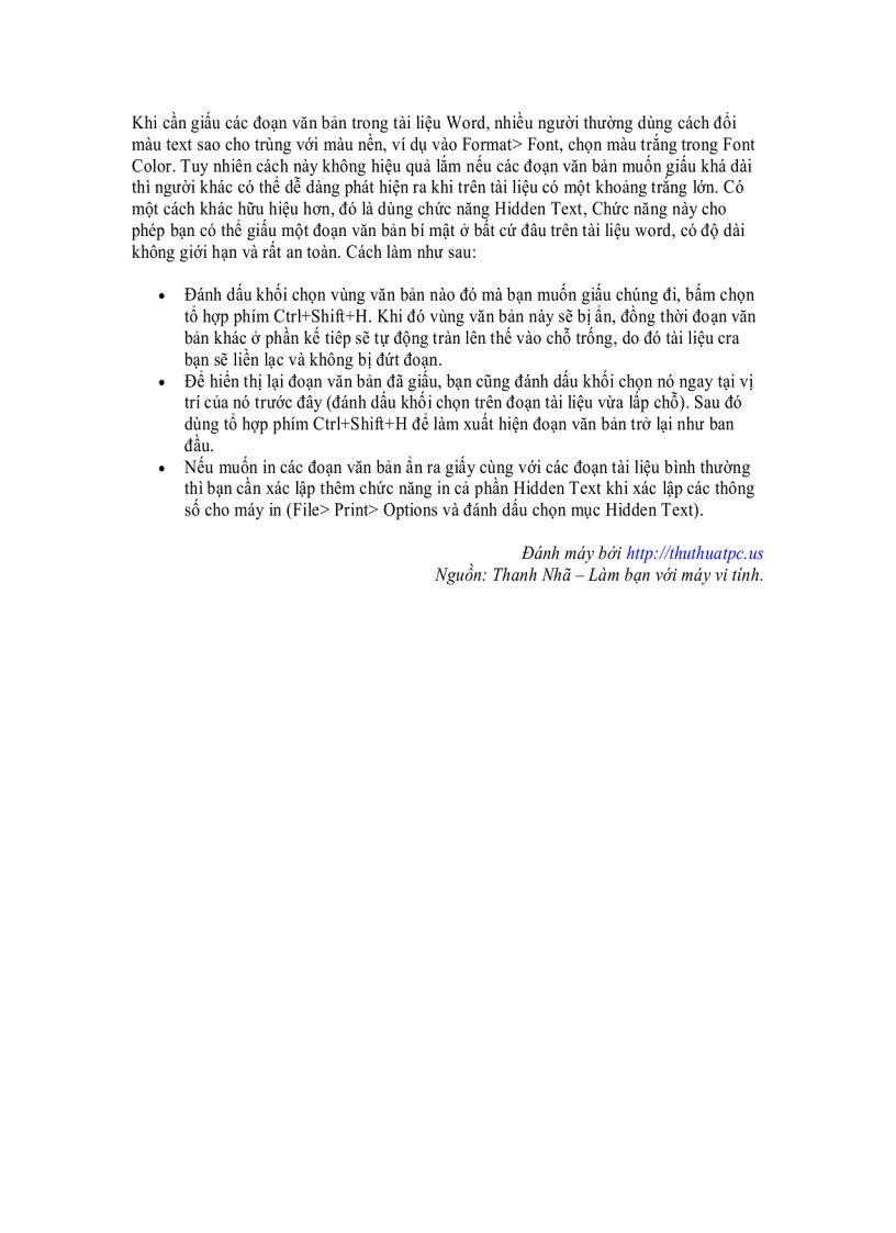 Giấu một số đoạn trong văn bản