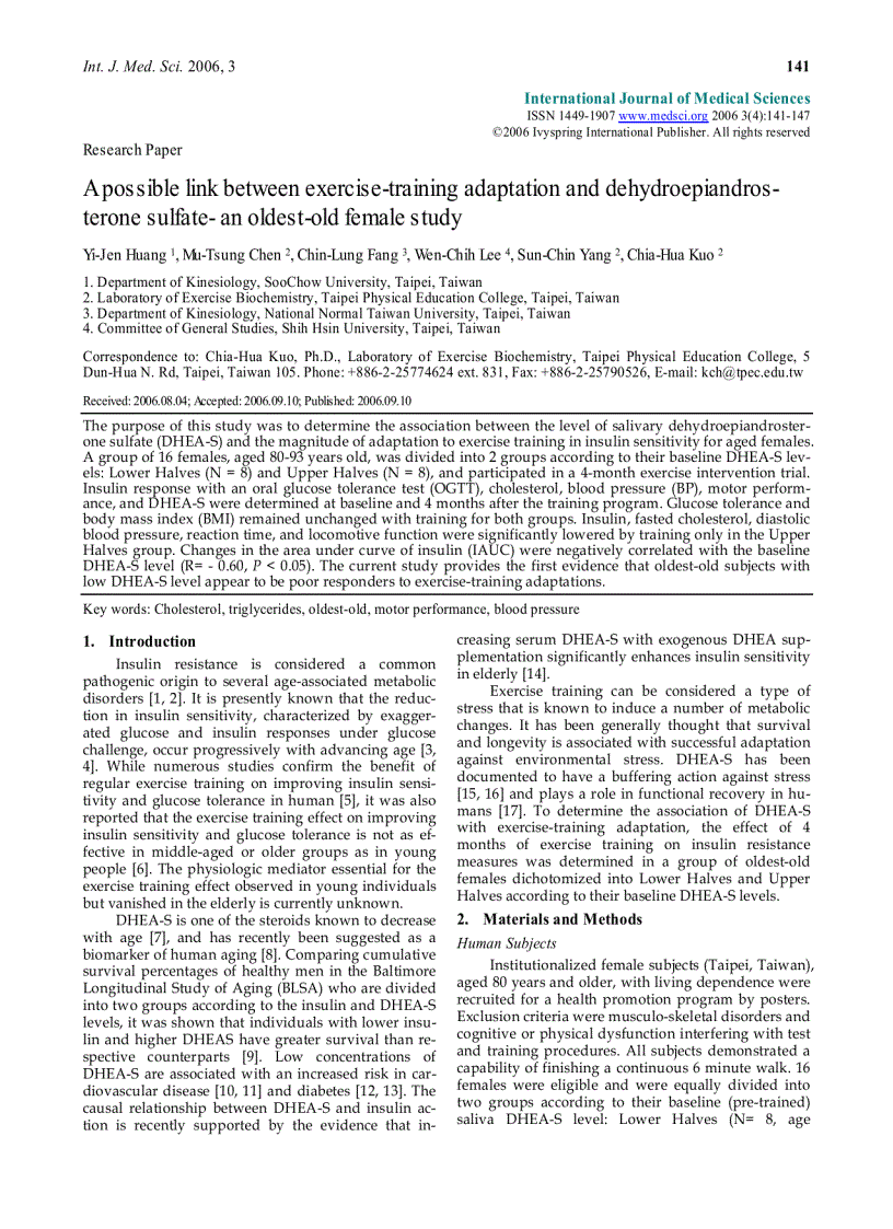 Báo cáo y học A possible link between exercise training adaptation and dehydroepiandrosterone sulfate an oldest old female study