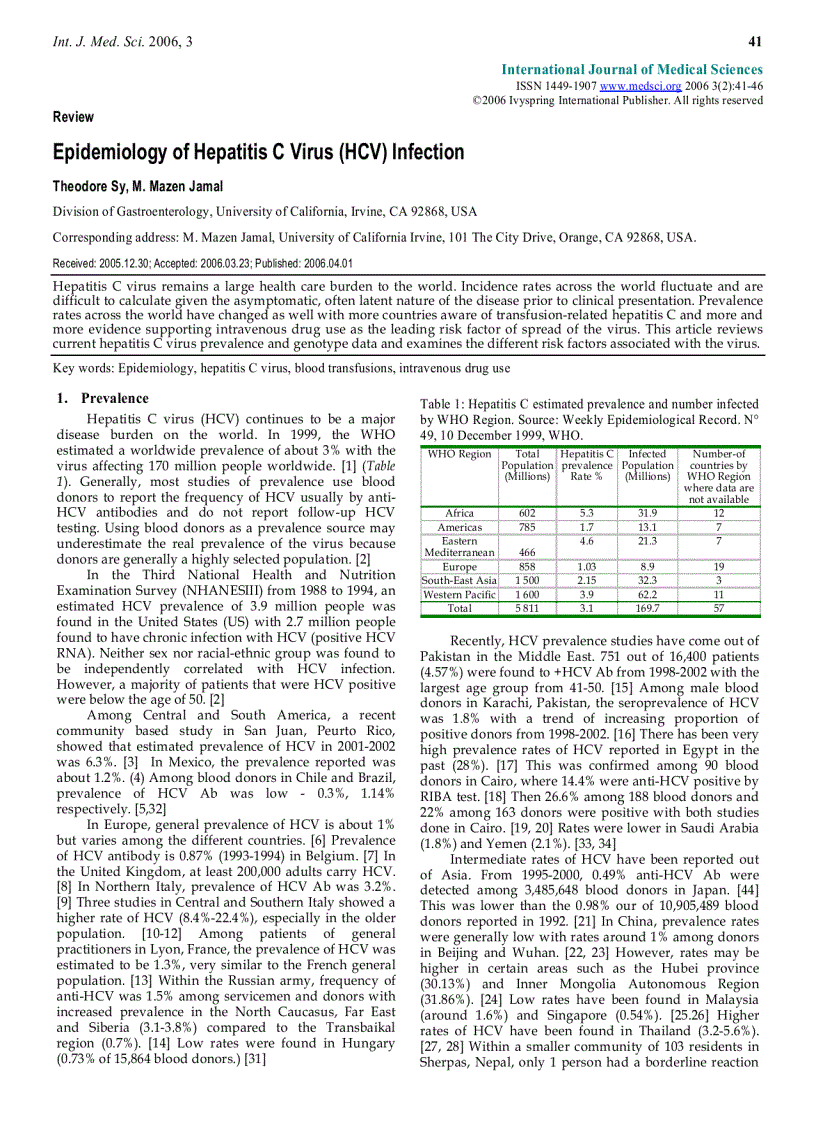 Báo cáo y học Epidemiology of Hepatitis C Virus HCV Infection