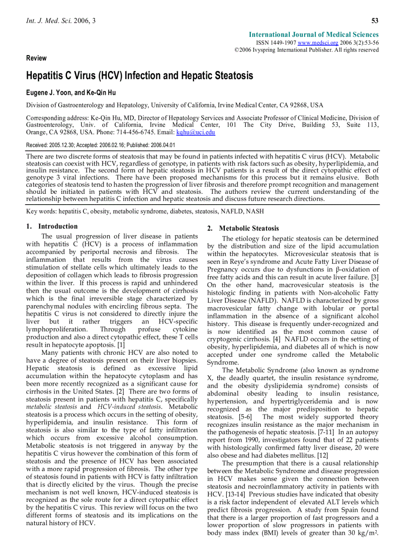 Báo cáo y học Hepatitis C Virus HCV Infection and Hepatic Steatosis