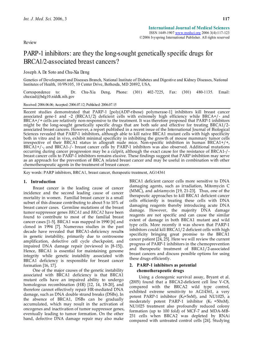 Báo cáo y học PARP 1 inhibitors are they the long sought genetically specific drugs for BRCA1 2 associated breast cancers